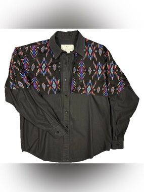 Vintage Longhorn Shirt Men’s Small Aztec Design Button Bib Western Cowboy